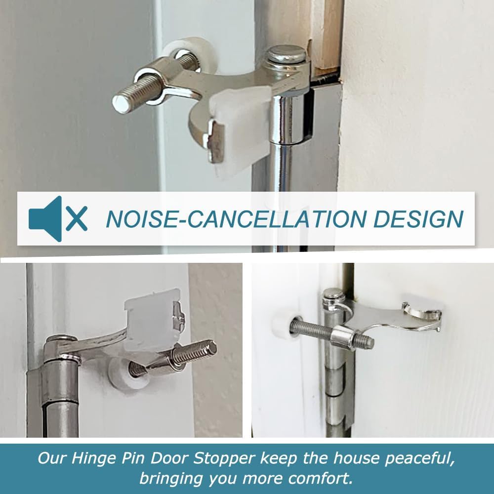 20 Pack Hinge Pin Brushed Nickel Door Stopper, Adjustable Heavy Duty Hinge Pin Door Stop with Rubber Bumper Tips