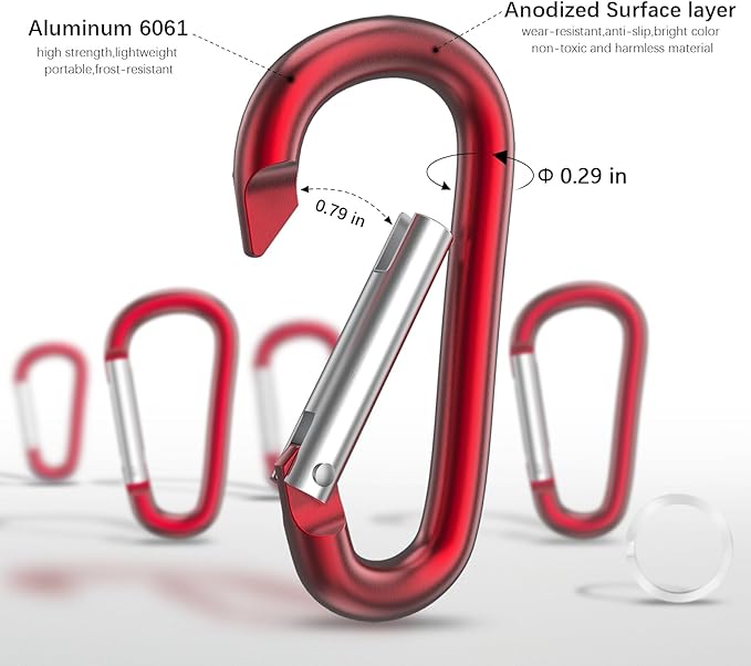 sprookber 3" Aluminum Carabiner D Ring, Caribeener Clips, Spring Snap Hook for Keychain Clip, Set of 10