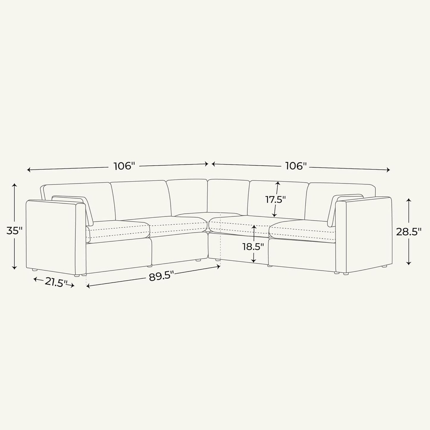 CHITA Oversized Modular Sectional Sofa Set, FSC Certified Extra Large 5 Seat V Shaped Cloud Couch for Living Room, 106 inch Width, 4 Seater and 1 Middle Corner, Moss Green
