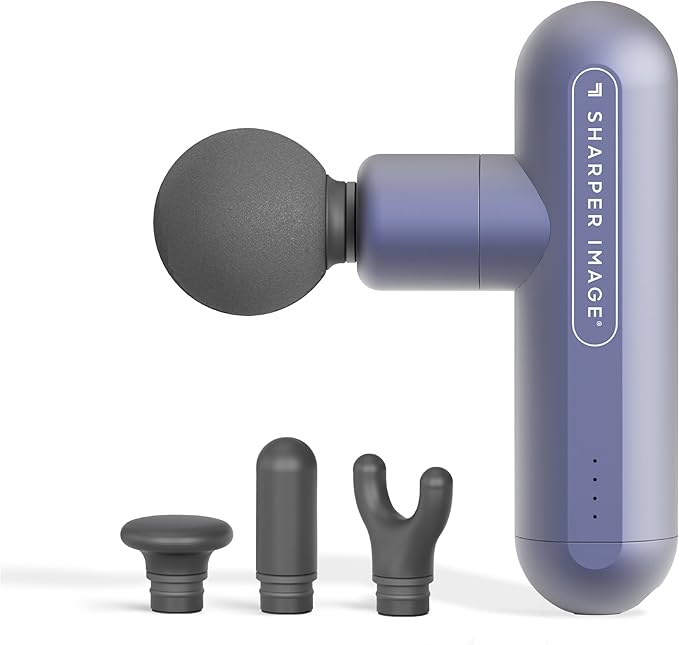 Sharper Image Powerboost Move 2.0 - Mini Percussion Massage Gun| 4 Attachments, 4 Speeds| Portable Full Body Back & Shoulder Massager| Muscle Recovery & Pain Relief| Deep Tissue Massage Tool Gift