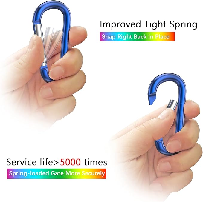 sprookber 3" Aluminum Carabiner D Ring, Caribeener Clips, Spring Snap Hook for Keychain Clip, Set of 10