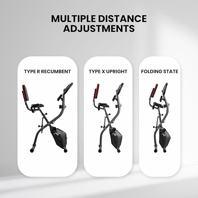 Exercise Bike Stationary Bike Folding Exercise Bike with 10 Level Adjustable Magentic Resistance Support Back Pad and Phone/Tablet Holder Arm Resistance Band Pulse Sensor LCD Monitor for Home Workout 265 LB Capacity