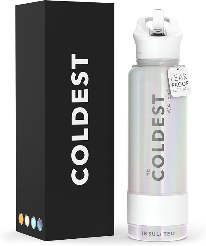 Coldest Insulated Water Bottle with Straw Lid - Stainless Steel Metal Insulated Bottle for Men & Women (Cosmic Ice Glitter, 40 oz)