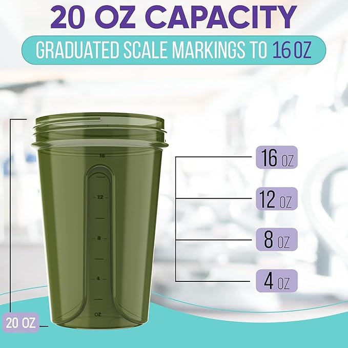 '-6 PACK- Shaker Cups for Protein Shakes 20 oz - 6x Wire Whisk | Leak Proof Protein Shaker Bottle for Protein Shakes, Shaker Bottle Pack for Pre & Post Workout, Shaker Cup (Muted Contrast)