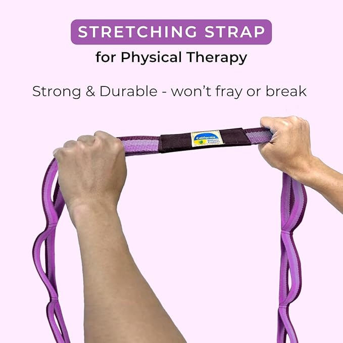 California Yoga Strap | Yoga Belt with Loops | 12 Multi Loop & Non-Elastic | Stretching Strap | Gym Workout & Exercise Bands | Physical Therapy | Improves Sitting Posture for Women & Men