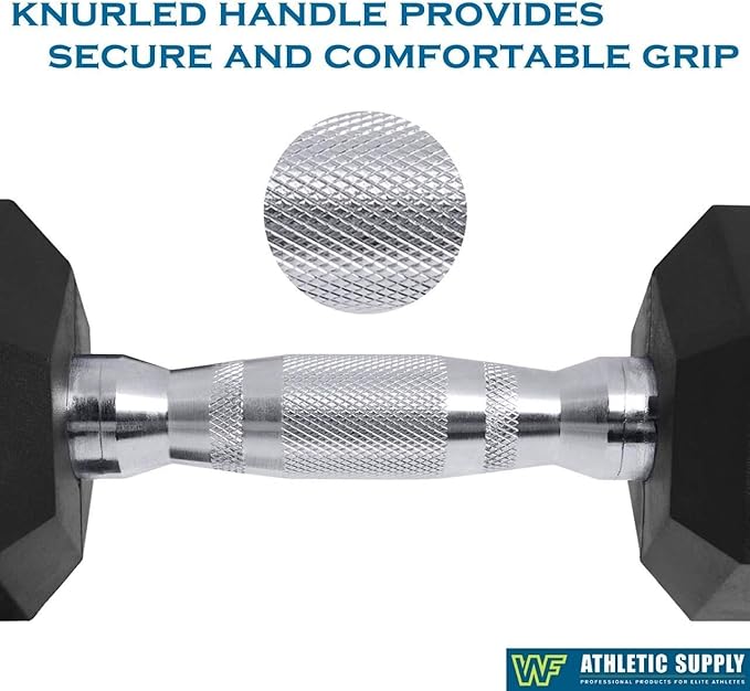 WF Athletic Supply Rubber Coated Hex Dumbbell Set, Multiple Choices Available - Dumbbells with Rack Stand and Mat, or Dumbbells Only (200/550/1200/2100/3000 LB)