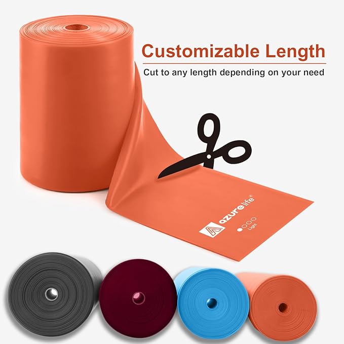 Professional 8 Yards Bulk Resistance Bands Rolls or 5,6,7 ft. Long Non-Latex Elastic Exercise Bands, Stretch Bands for PT, Yoga, Pilates, Rehab, at-Home or The Gym Workouts