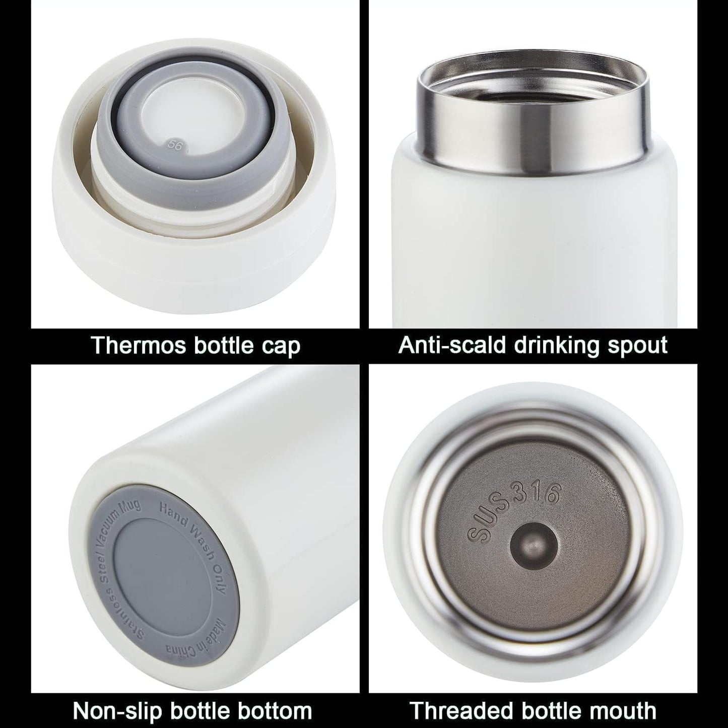 10oz Mini Water Bottle Stainless Steel Thermos Small Flask - Insulated Vacuum, Leak Proof, Keeps Drinks Hot/Cold - Ideal for Coffee, Tea, Water-6PC