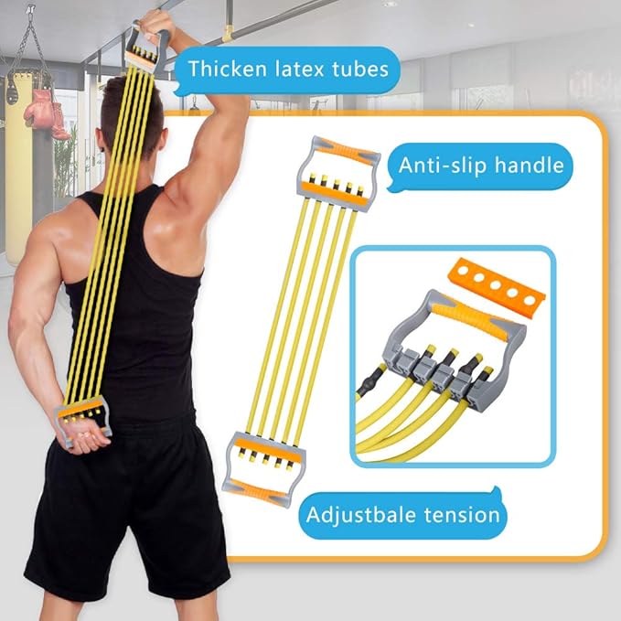 TOCO FREIDO Chest Expander | Arm Training, 5 Tubes Ajustable Arm Strength Trainer, Exercise Resistance Bands for Home Fitness Muscle Training Body Building