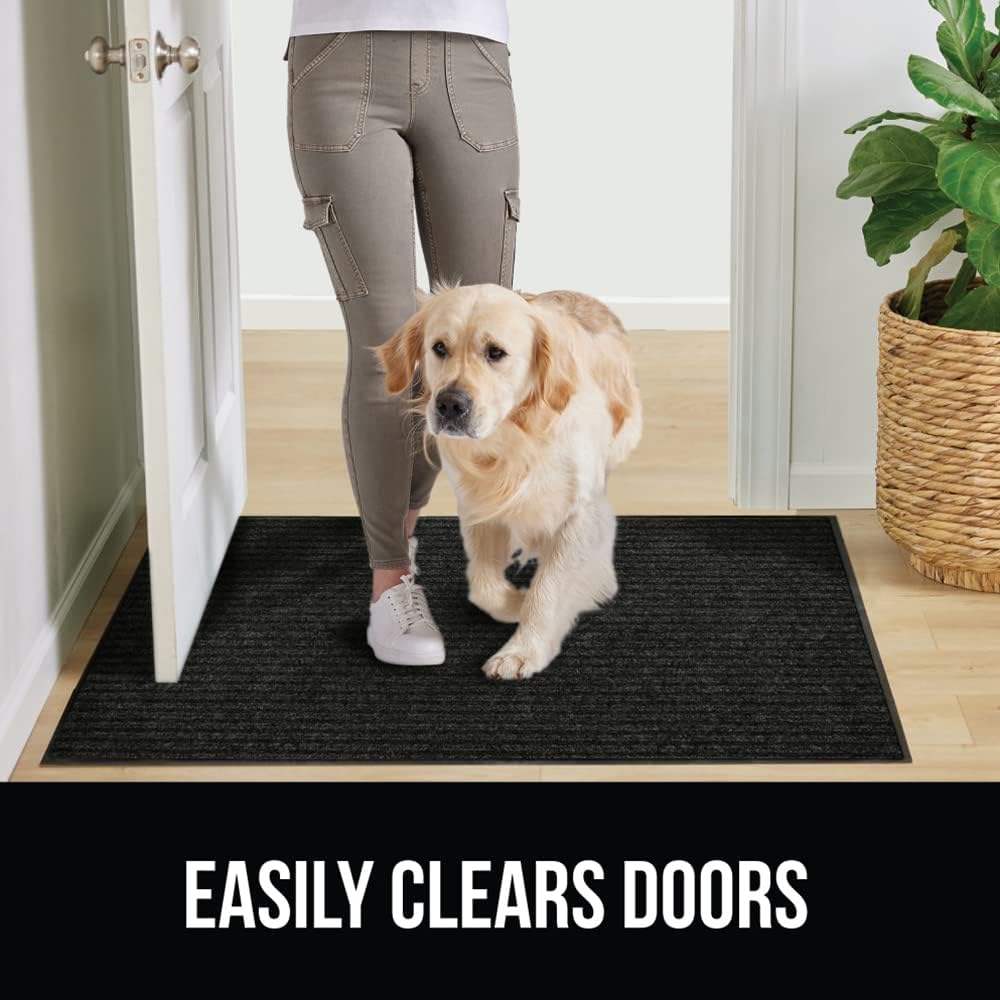 GORILLA GRIP Traffic Guard Door Mat, 70x24, Heavy Duty Welcome Mats, Commercial Office Space Doormat, Waterproof, Fade Resistant, Strong Rubber Backing, Low Profile, Shoe and Boot Scraper, Jet Black