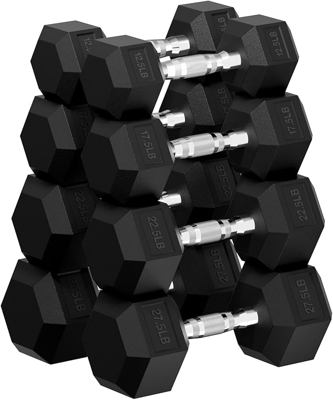 Hex Dumbbell Set, 30-480 lb Set Rubber Encased Exercise & Fitness Dumbbells, Weights Dumbbells Set, Hand Weight for Strength Training