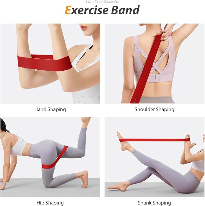 5 in 1 Foam Roller Set for Deep Tissue Muscle Massage, Trigger Point Fitness Exercise Foam Roller, Massage Roller, Massage Ball, Stretching Strap, for Whole Body(Orange-Black)