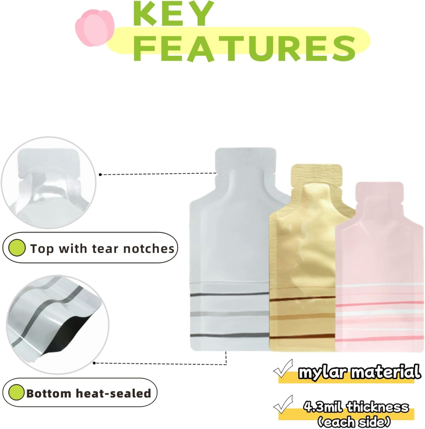 100 Pack 1.97x4.3 inch Heat Seal Sample Mylar Packets for Portable Travel Toiletries Empty Disposable Liquid Shampoo Pouch Single Serving Coffee Powder Condiments Food Storage (Pink)