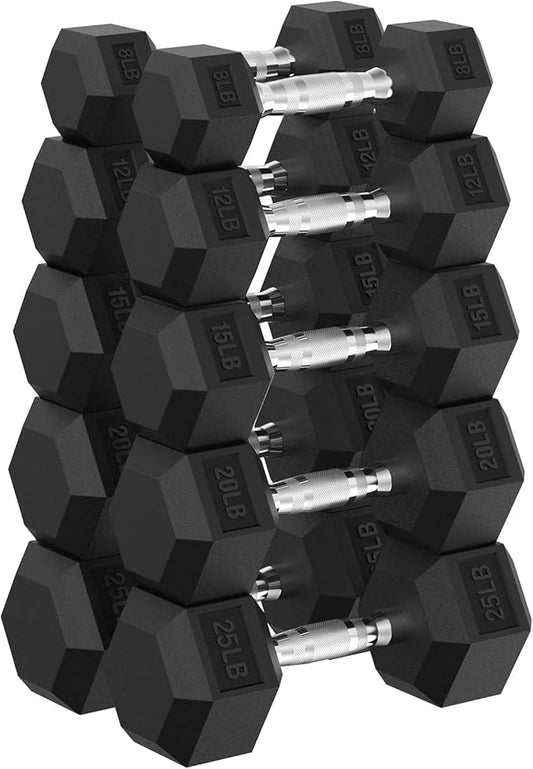 PAPABABE Hex Dumbbell Set, 45-135 lb Rubber Encased Home Gym Dumbbells, Weights Dumbbells Set for Women & Men, Hand Weight with Anti-Slip Grip