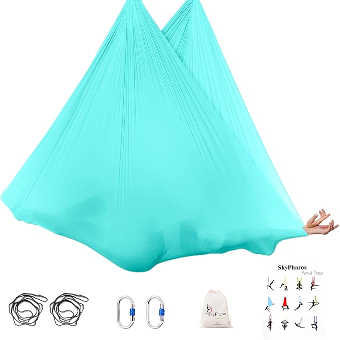 5.5 Yards Aerial Silks Yoga Swing Set - Aerial Yoga Hammock Kit Anti-Gravity Flying for Fitness, Low/Non Stretch Nylon Tricot Fabric Hardware Included for Dance