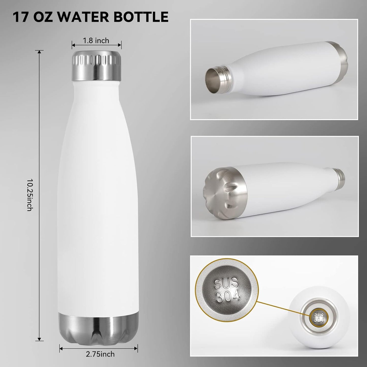 VEGOND 17oz Stainless Steel Water Bottles, Reusable Metal Sports Water Bottle Keeps Drink Hot and Cold, BPA Free Double Wall Vacuum Cola Shape Insulated Water Bottle for Camping Gym, 1 Pack