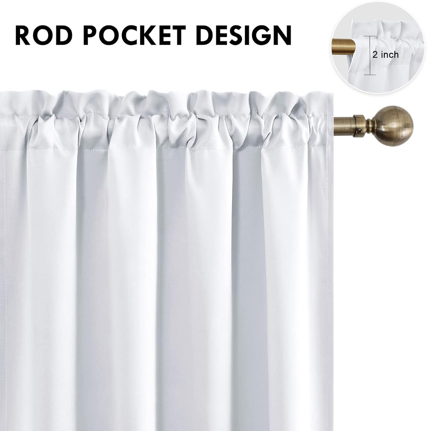DWCN White Room Darkening Blackout Curtains - Thermal Insulated Privacy Energy Saving Window Curtain Drapes 52 x 63 inch Length, Set of 2 Bedroom Living Room Curtains