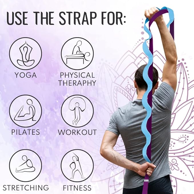 TECEUM Stretching Strap for Yoga & Physical Therapy – 10 Loops – Non-Elastic Leg Stretch Straps for Stretching, Exercising, Pilates, Post-Injury Rehabilitation for All Levels – Men & Women