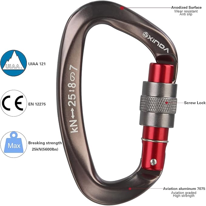 Screwgate Locking Carabiner Clip - Professional Rock Climbing Carabiner Screw Lock,Heavy Duty Carabiners for Climbing,Mountaineer,Hammock,Camping,Outdoor Equipment