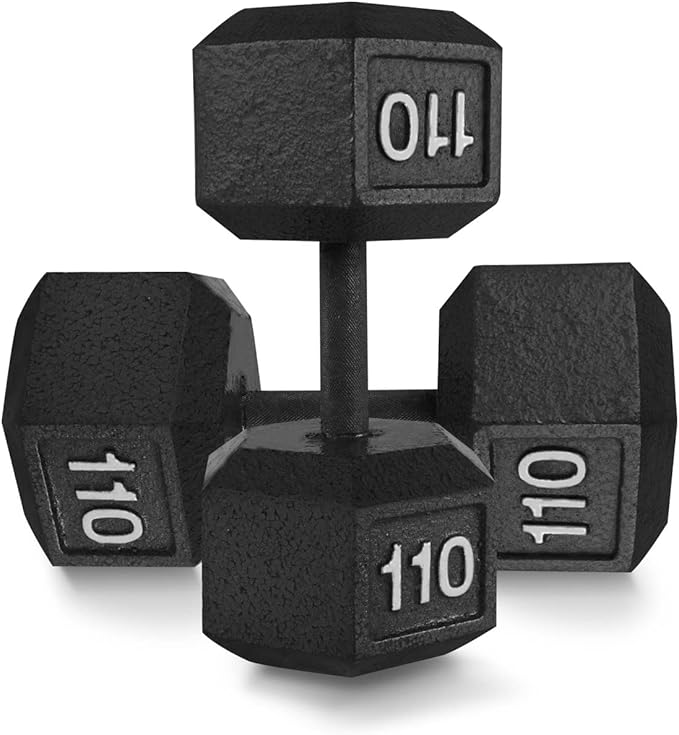 WF Athletic Supply Cast Iron Solid Hexagon Gray/Black Dumbbells, Strength Training Free Weights Set of 2 for Women and Men, Hand Weights Sold by Pairs, Multi-Select Size Options Available