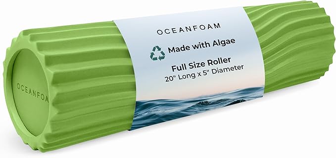 Oceanfoam Tidal Roller - Algae Green - Muscle Massage Foam Roller for Back Pain & Stretching - Firm and Ergonomic Wide Wave Textured - Yoga, Athletics, & Wellness - Full Size, 20" x 5"