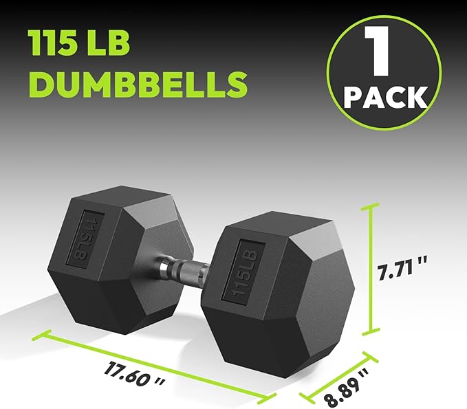 Hex Dumbbell 40-125 lb, Rubber Encased Exercise & Fitness Dumbbells, Hand Weight for Strength Training
