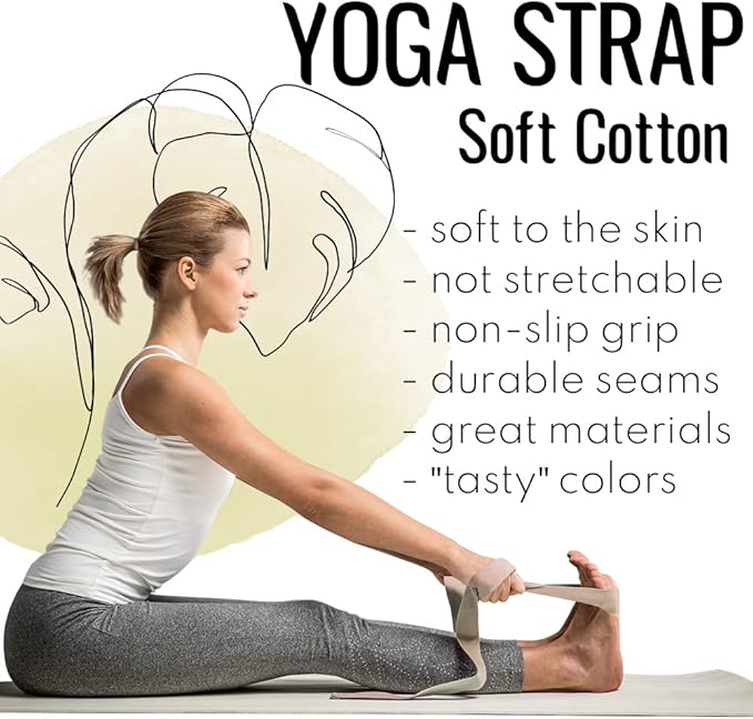 TECEUM Yoga Strap & Mat Strap – 2 IN 1 – Cotton – 6 ft 8 ft 10 ft (30+ colors) – Adjustable Non-Slip Belt for Yoga, Pilates, Stretching, Physical Therapy, Fitness & Home Workout – For Carrying Mats