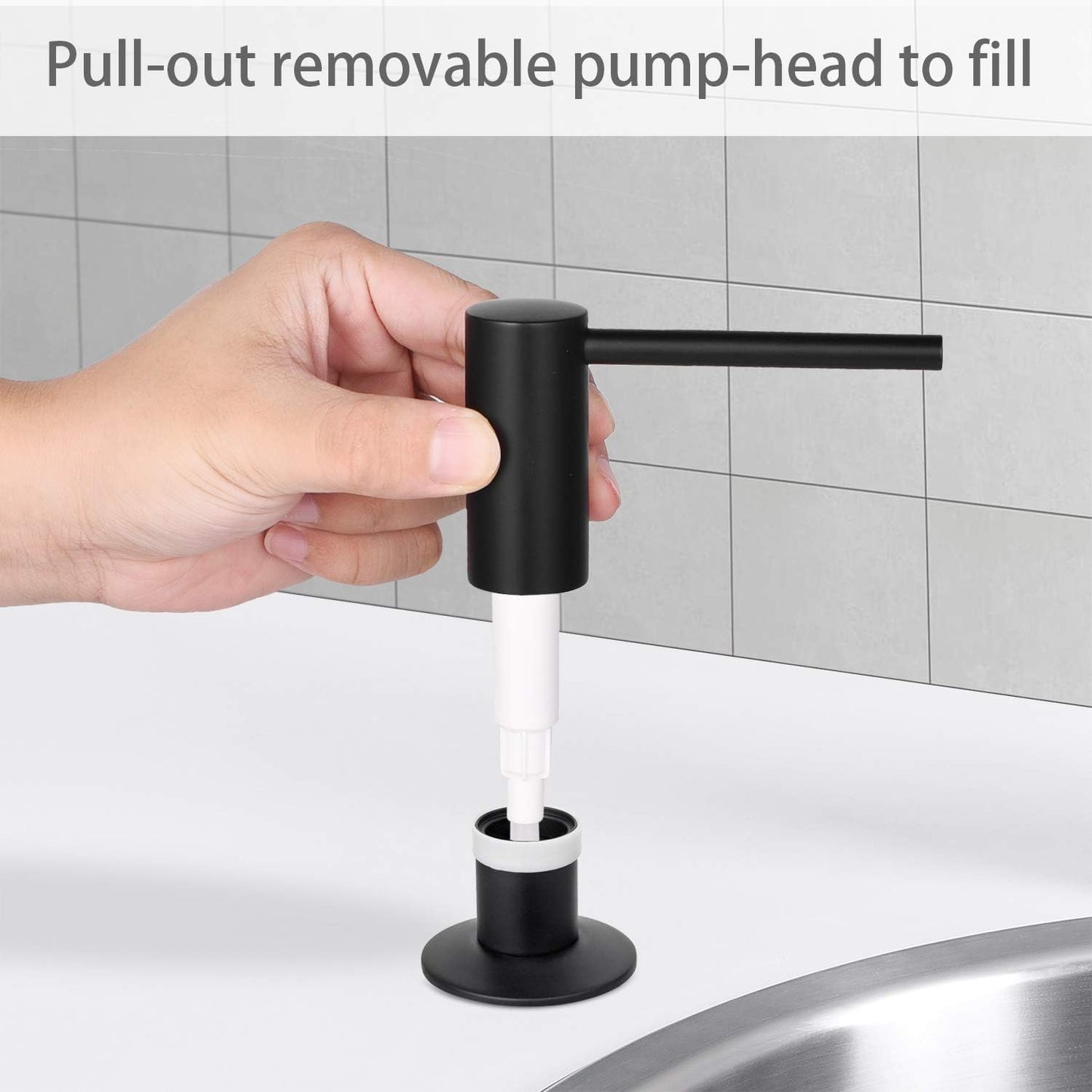 Samodra Sink Soap Dispenser, Metal Pump Head Liquid Lotion Countertop Kitchen Bathroom Soap Dispenser with 17 OZ PET Bottle (Black Matte)