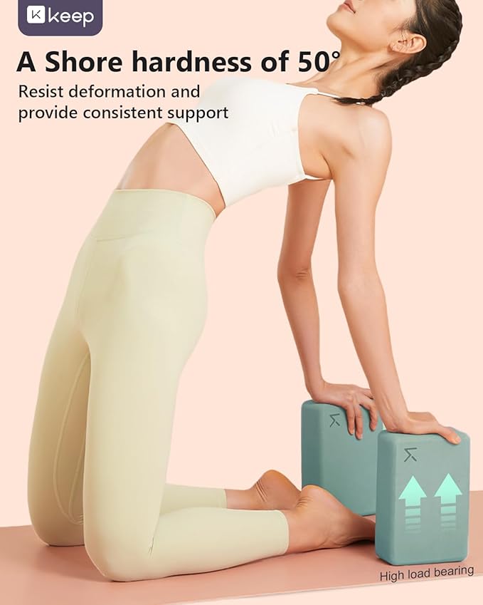 KEEP Yoga Block, High-Density EVA Foam 2 Pack Yoga Block with Non-Slip Textured Surface, Supportive, Lightweight - Ideal for Yoga, Pilates, and Stretching Exercises