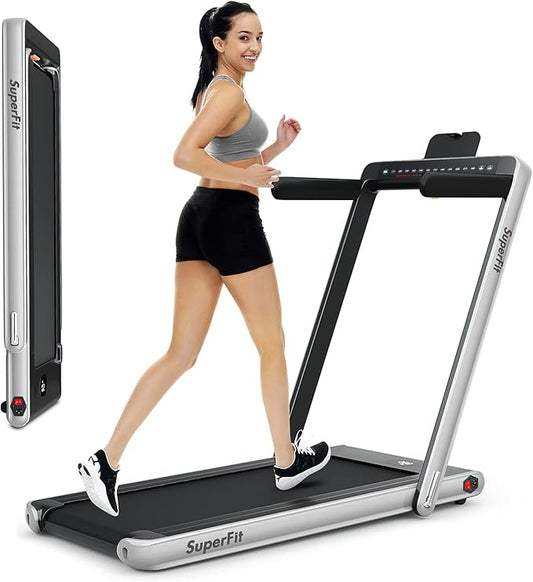 GYMAX Walking Pad, Dual LED Display 2 in 1 Under Desk Treadmill for Home with Remote & Smart App Control, 2.25HP Foldable Portable Treadmill Running Machine for Office Small Space