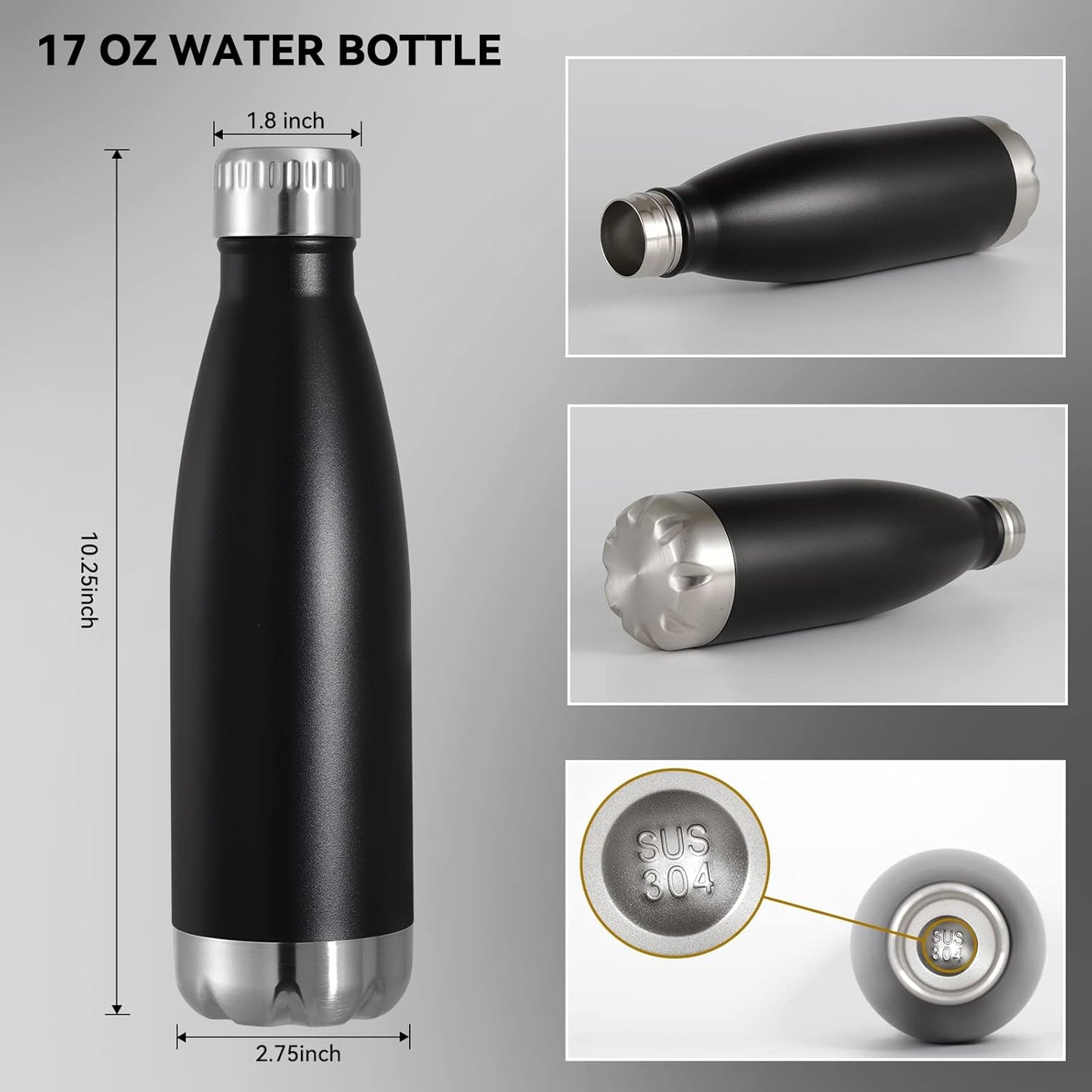 VEGOND 17oz Stainless Steel Water Bottles, Reusable Metal Sports Water Bottle Keeps Drink Hot and Cold, BPA Free Double Wall Vacuum Cola Shape Insulated Water Bottle for Camping Gym, 1 Pack