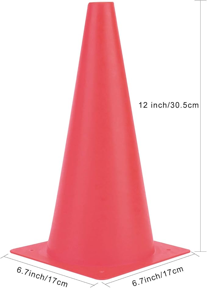 12 Inch Traffic Training Cones, Plastic Safety Parking Cones, Agility Field Marker Cones for Soccer Basketball Football Drills Training, Outdoor Sport Activity & Festive Events - 6 Colors
