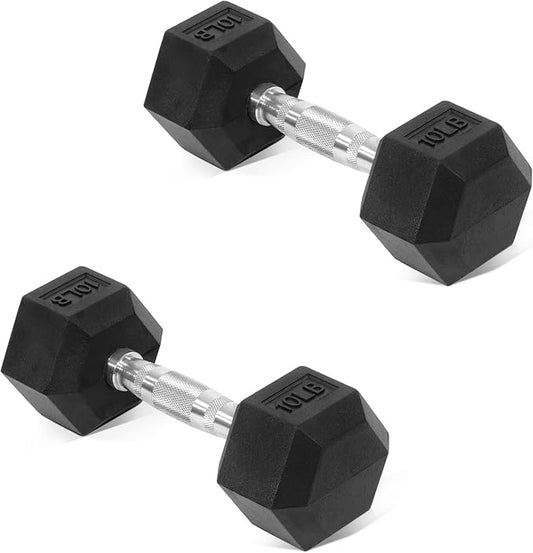 Rubber Encased Hex Dumbbell, Hand Weights with Anti-Slip Cast Iron Grip for Exercise & Fitness, Weights Dumbbells Set of 2 for Strength Training, 5-50 LBS Pair