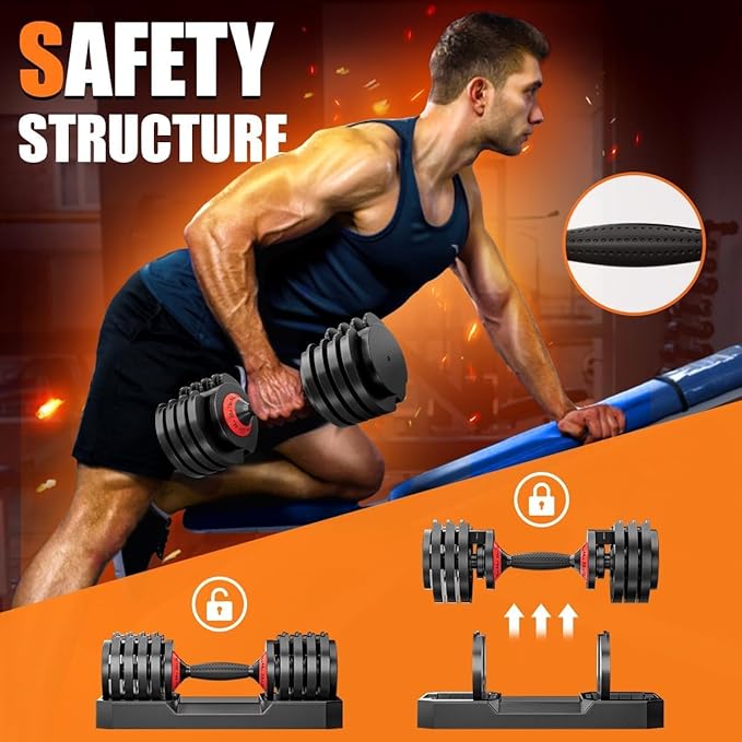 VEICK 25/55 lbs Adjustable Dumbbell with Anti-Slip Turning Handle, Fast Adjust Weight for Men Women, Exercise Equipment with Tray for Home Gym Full Body Workout Fitness