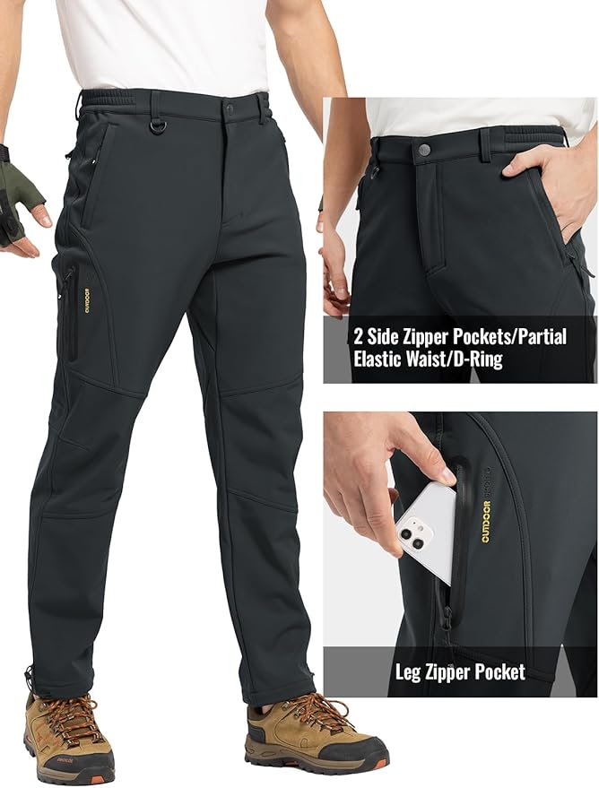 Rdruko Men's Snow Pants Waterproof Insulated Winter Hiking Pants Snowboard Fleece Lined Softshell Ski Pants