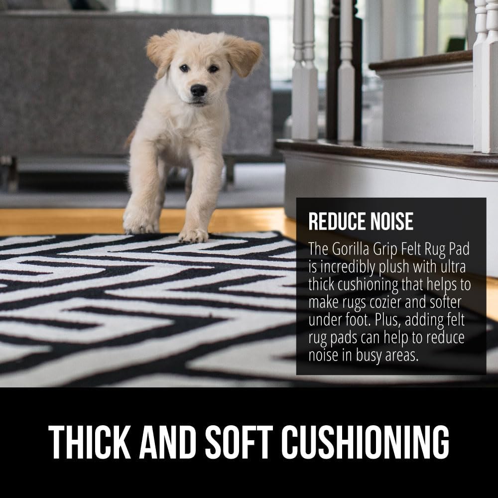 GORILLA GRIP Felt and Natural Rubber Stay in Place Slip Resistant Rug Pad, 1/4in Thick, 2x3 FT Protective Padding Under Area Rugs, Cushioned Gripper Pads, Carpet Runners, Hardwood Floors Protection