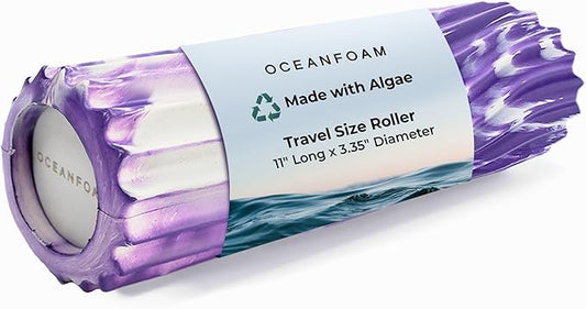 Oceanfoam Ripple Travel Foam Roller (11" x 3.35") Firm Mini Foam Roller for Physical Therapy, Deep Tissue Massage, Back Pain - High Density, Ergonomic Wave Textured - Yoga, Exercise (Purple Marbled)