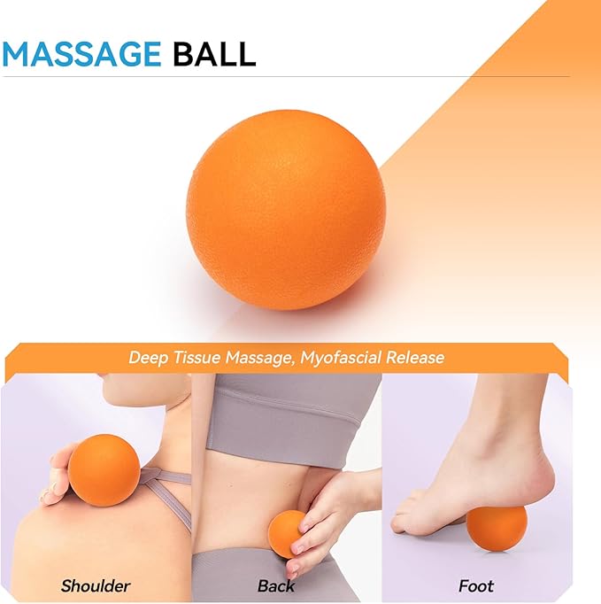 5 in 1 Foam Roller Set, High Density Fitness Exercise Foam Roller for Deep Tissue Muscle Massage, Massage Roller, Massage Ball, Resistance Band, for Whole Body(Orange)