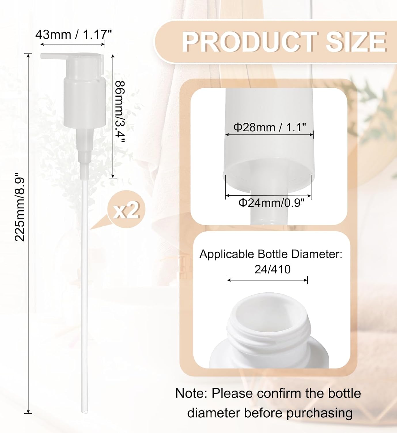 uxcell 2 Pcs Soap Dispenser Pump Heads, Hand Soap Dispensers Top Pumps Replacement Clip-on Pumphead for Standard 24/410 Neck Size Bathroom Lotion Shampoo Bottle, White