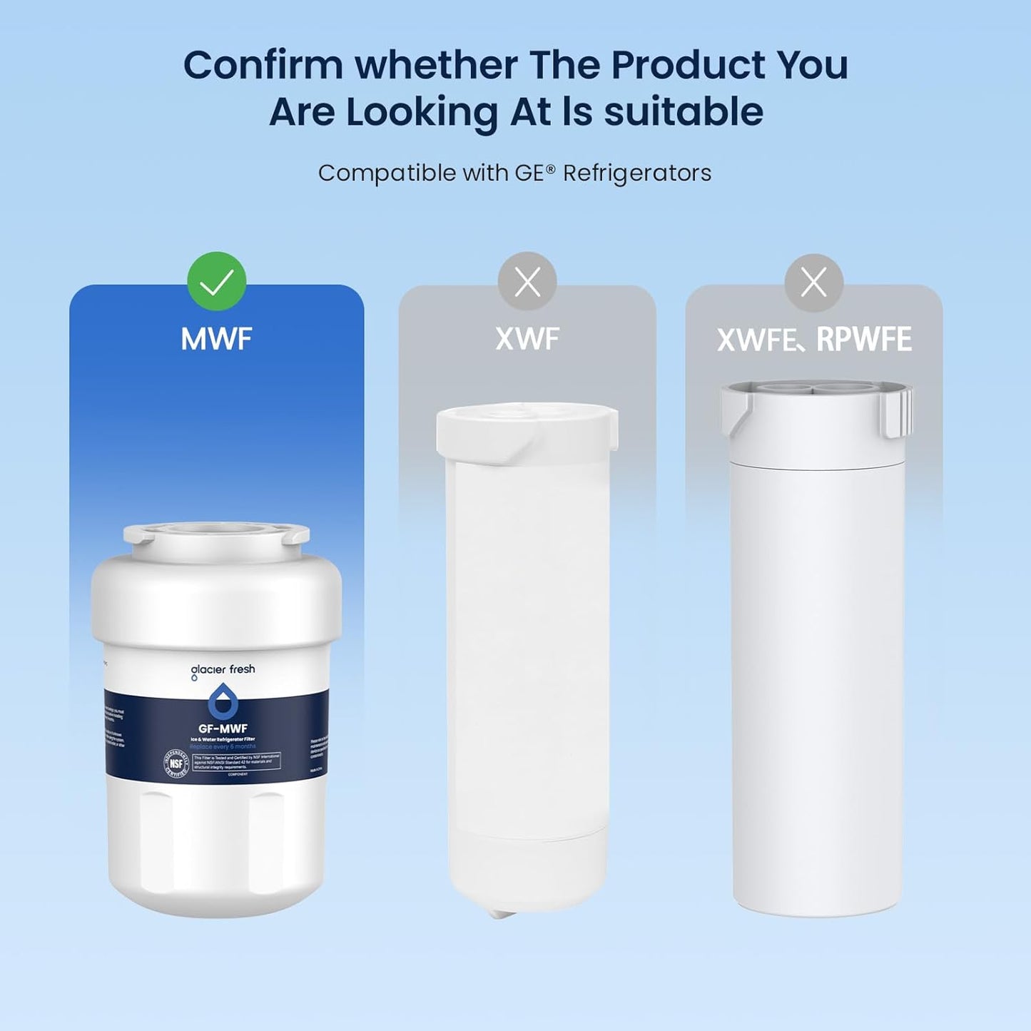 GLACIER FRESH Replacement for MWF Refrigerator Water Filters, SmartWater MWFP, MWFA, GWF, HDX FMG-1, WFC1201, RWF1060, 197D6321P006, Kenmore 9991, 3 Pack