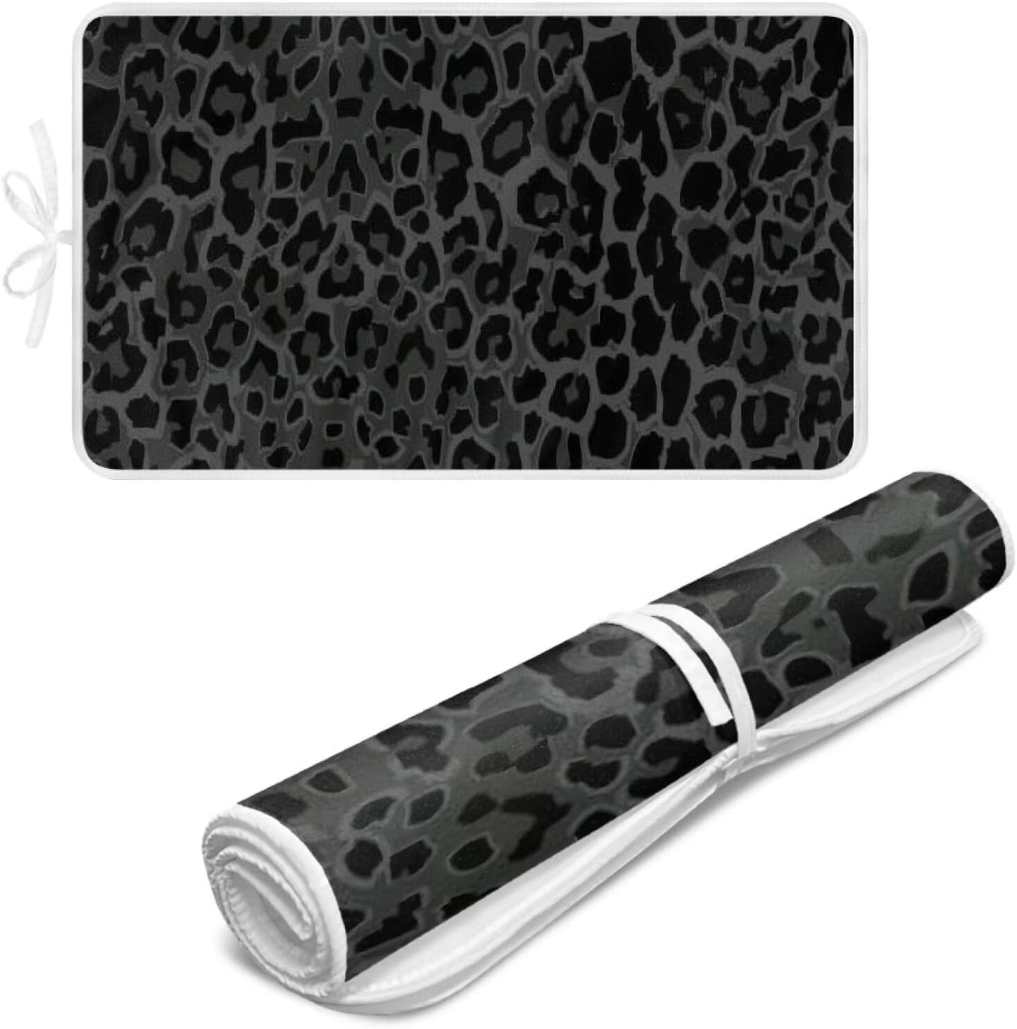 Black Ironing Mat Portable Leopard Print Ironing Pad for Steam Pressing on Tabletop or Bed,Heat Resistant Portable Quilting & Travel Blanket Ironing Board Alternative Cover
