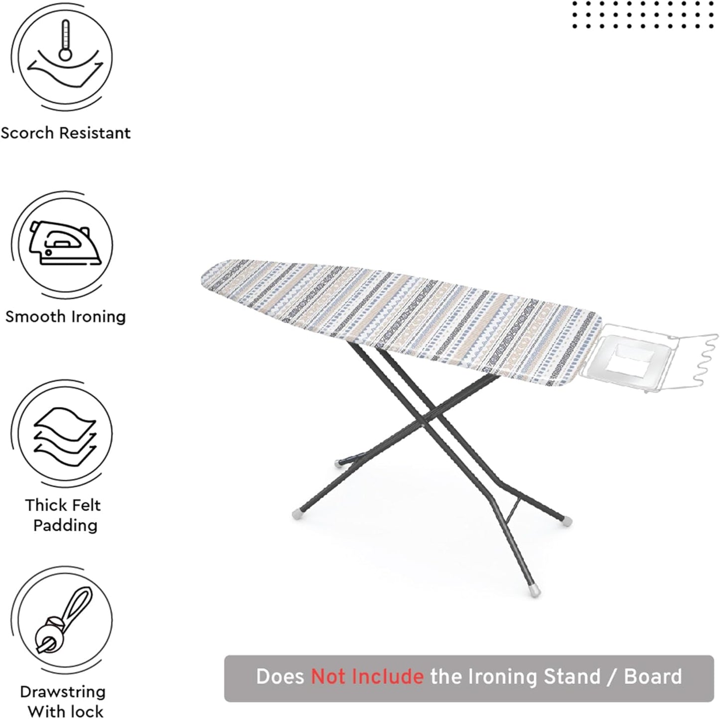 Encasa XO Ironing Board Cover and Pad 57"x22" - Thick 3mm Felt Padding, Drawstring Tightening & Lock, Easy Fit, Scorch & Stain Resistant, Fits X-Large Ironing Board - Aztec