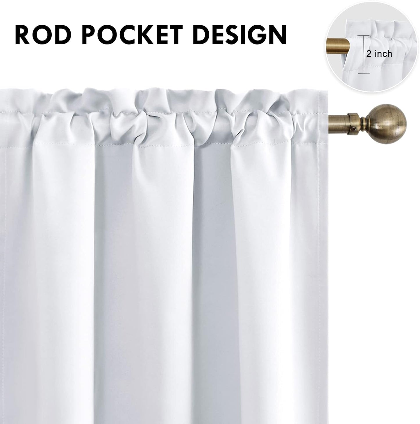 DWCN Greyish White Blackout Curtains for Bedroom –Rod Pocket Thermal Insulated Room Darkening Drapes for Living Room, W 42 x L 54 Inch, 2 Panels