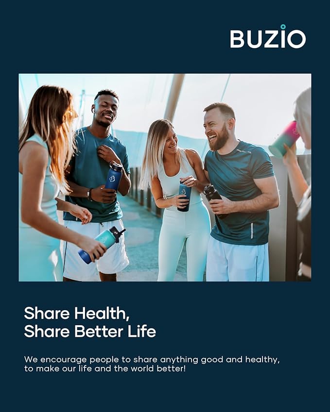 BUZIO Insulated Water Bottle with Straw Lid and Flex Cap, 32oz Double Wall Vacuum Stainless Steel Thermo with Wide Mouth Lid, Cold 48 Hrs Hot 24 Hrs Sweat Proof Flask, Rose and Green