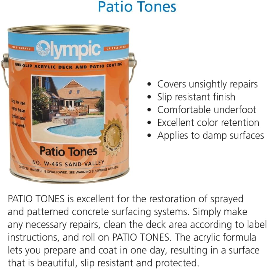 Olympic Patio Tones - Mystic Gray - 1 Gallon - Non-slip acrylic deck and patio coating, concrete restorer.