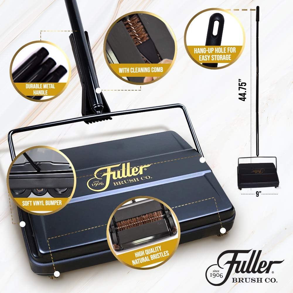 Fuller Brush 17034 Electrostatic Carpet & Floor Sweeper - 9" Cleaning Path - Lightweight - Ideal for Crumby Messes - Works On Carpets & Hard Floor Surfaces - Mettalic Silver