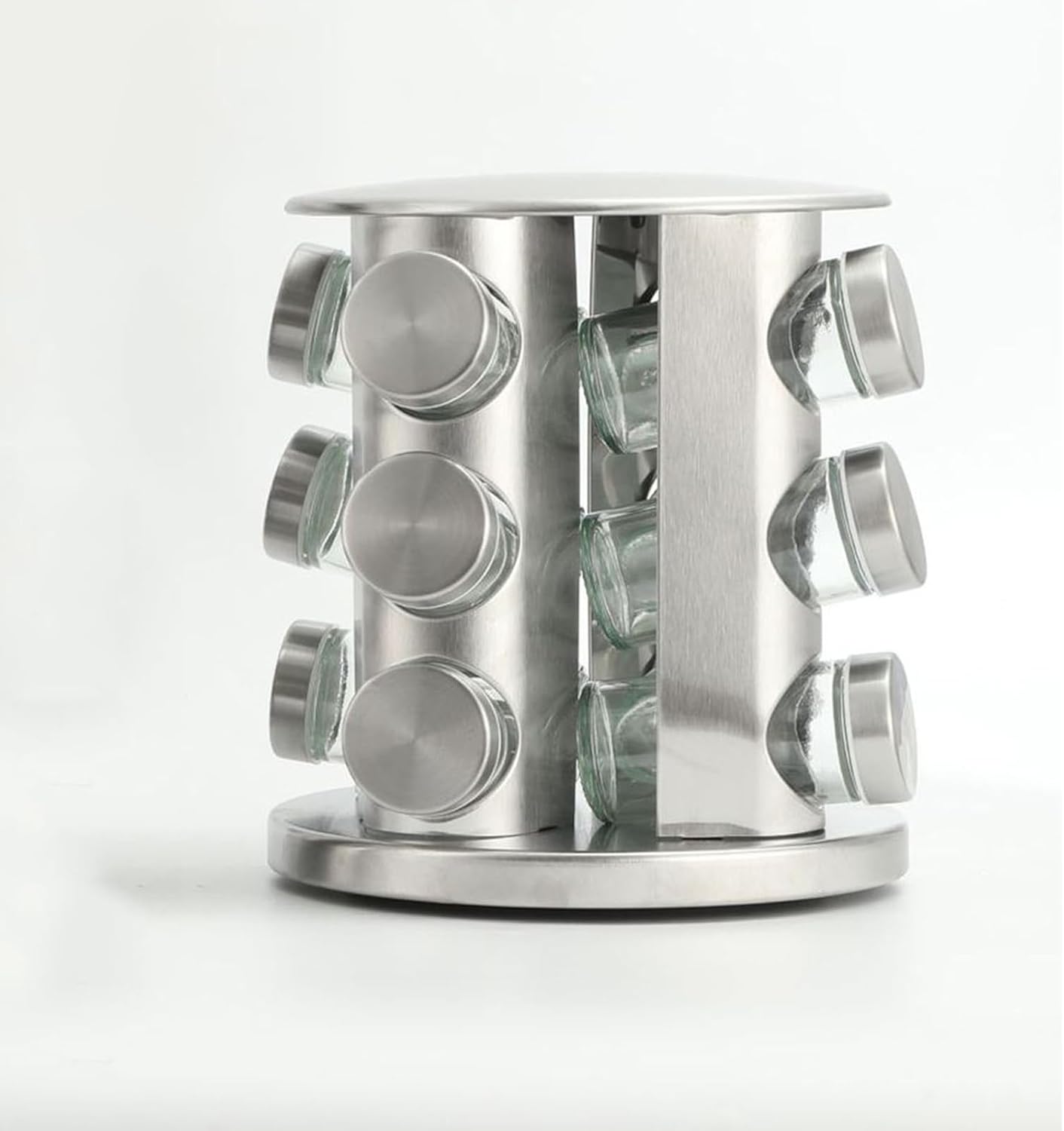 Spice Rack, Spice Rack Organizers for Countertop, Rotating Countertop Spice Rack, Revolving Spice Rack for Kitchen, Kitchen Gadgets, Organizer Rack with Spice Jars (Silver, RoundHead_12Jars)