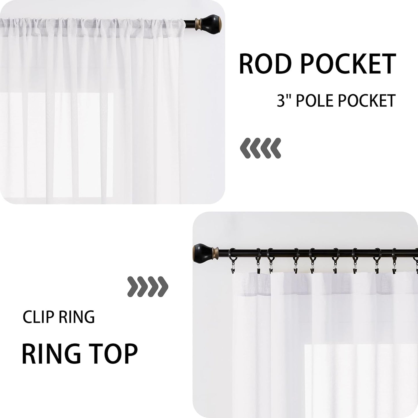 Tollpiz Short Sheer Door Curtains Closet Linen Textured Curtains Sheer Doorway Light Filtering Voile Patio Glass Door Rod Pocket Curtain French Door, 54 x 40 inches Long, White, Set of 1 Panel