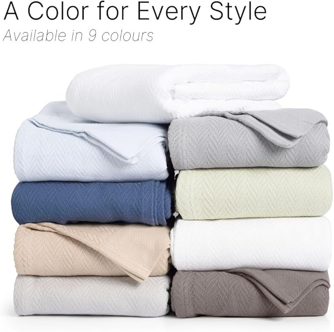 100% Cotton Herringbone Blankets, 90"X90" Queen, Throw Blanket for Bed All Season Cotton Blanket, Cozy Blanket,Throws & Bed Blanket, Throw Blanket for Couch, Modern Home Decor -Scottish Grey