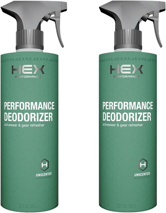 HEX Performance Deodorizing Spray, Unscented, 44oz (Pack of 2) - Awesome for Shoes, Gear, Activewear & Fabrics, Yoga Mats & Gym Equipment, Carpet, Pets, Odor Eliminator & Fabric Refresher Spray